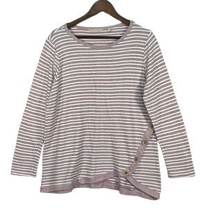 Soft Surroundings Knit Tunic Top Women's Size L White Blush Pink Stripes Buttons